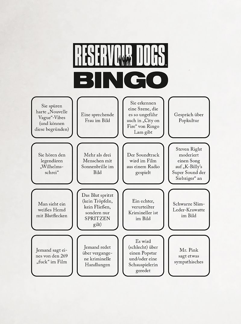 Das Bingo zu „Reservoir Dogs“ - Galeriebild