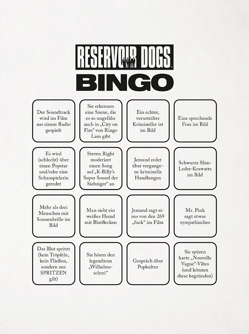 Das Bingo zu „Reservoir Dogs“ - Galeriebild