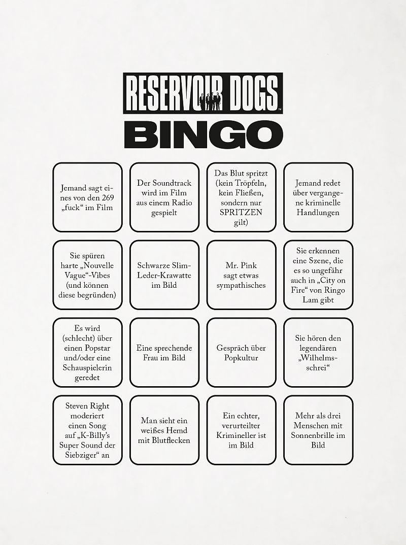 Das Bingo zu „Reservoir Dogs“ - Galeriebild