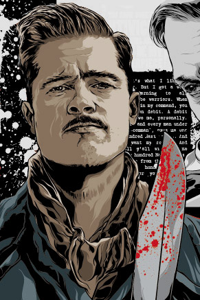 Jackie Brown & Co: Im Figurenkabinett des Quentin Tarantino - Lieutenant Aldo Raine aus "Inglourious Basterds". Der Mann, der nicht genug Nazi-Skalps in seiner Sammlung haben kann, wird auch Apache genannt. Im wahren Leben sammelt Brad Pitt ja eher starke Hauptrollen.