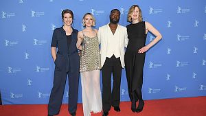 Nora Fingscheidt, Saoirse Rona, Paapa Essiedu, Amy Liptrot auf der europäischen Premiere von THE OUTRUN auf der 74. Berlinale &copy; STUDIOCANAL / Oliver Walterscheid