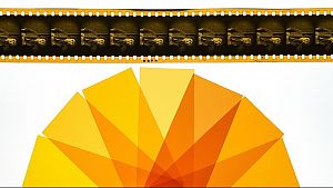 Detail einer Nitrokopie von ›Sylvester‹ (D1924, Regie: Lupu Pick) mit Farbfilterfächer zur Bestimmung des Farbtons der originalen Virage. © Marian Stefanowski / Deutsche Kinemathek